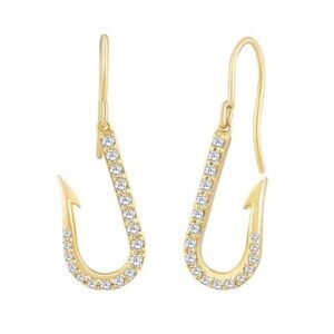 $600 OFF!! Diamond Fish Hook Earrings 14Kt Yellow Gold